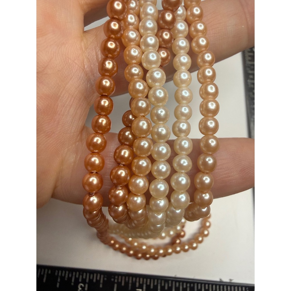 Vintage Japan 3 Strand Faux Pearl Necklace Ombre Cream Copper Bronze 16 Inch